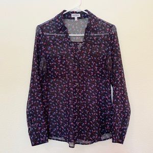 Express Portofino Sheer Floral Bird Top| S